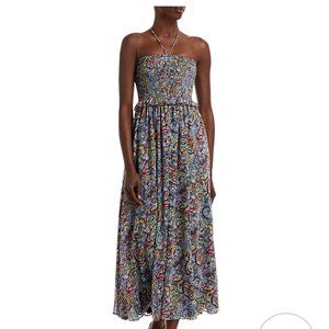 Black Paisley Smocked Halter Midi Dress - Aqua/Bloomingdales Large